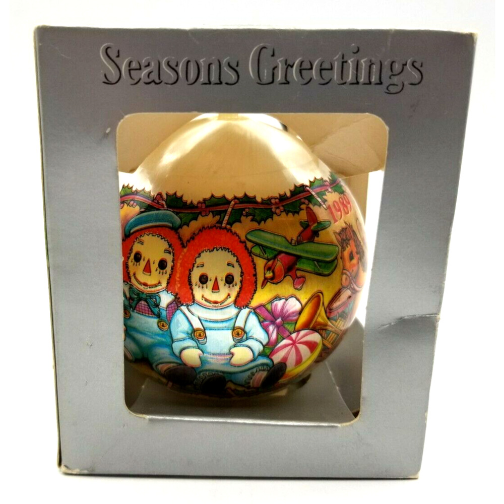 Vtg 1989 Silk Ball Ornament Raggedy Ann Andy Vintage Toys 3" Christmas in Box